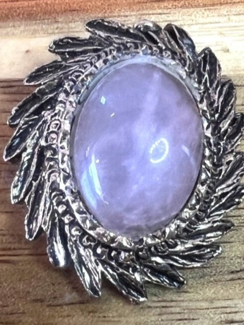 Vintage Genuine stone brooch, pearlescent stone in gold tone metal